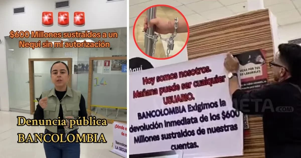 Protesta en Bancolombia: empresaria se encadena por $600 millones desaparecidos