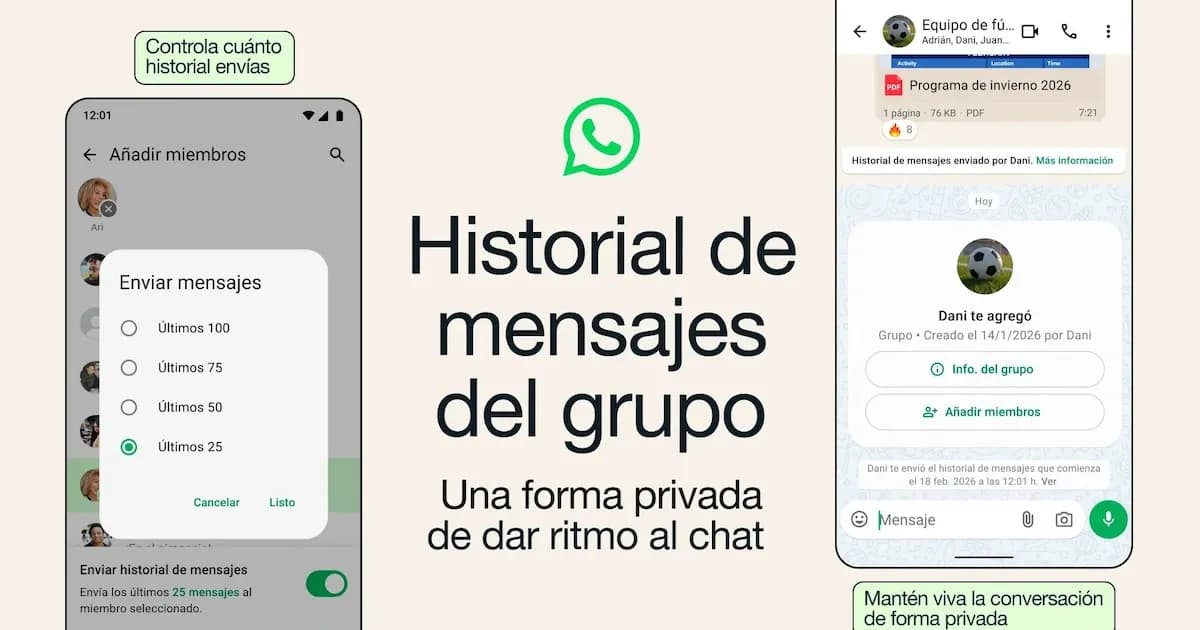 WhatsApp presenta nuevo historial de mensajes en grupos para nuevos integrantes