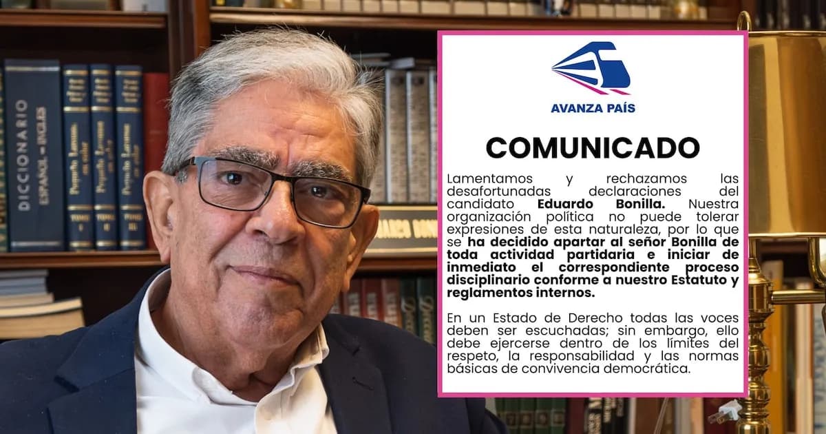 Avanza País separa a Eduardo Bonilla de su candidatura tras polémicas declaraciones