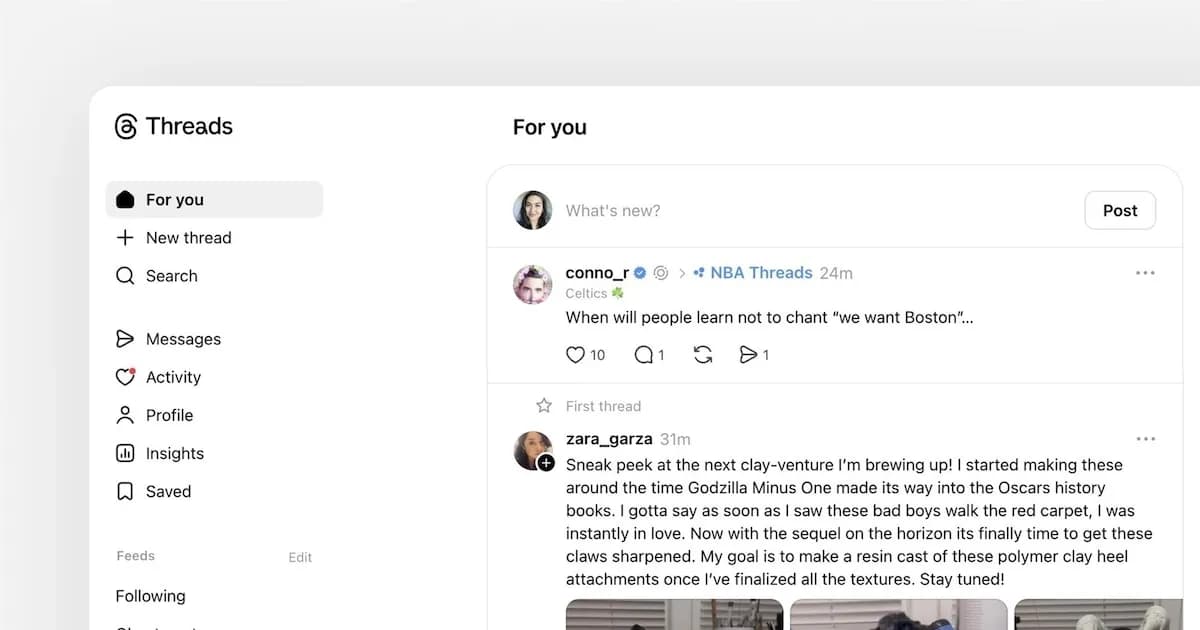 Meta inicia pruebas de mensajes directos en la versión web de Threads