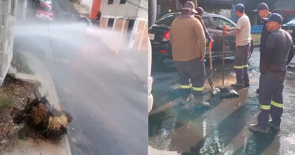 Nueva fuga de agua en Tlalpan: miles de litros desperdiciados tras trabajos de pavimentación