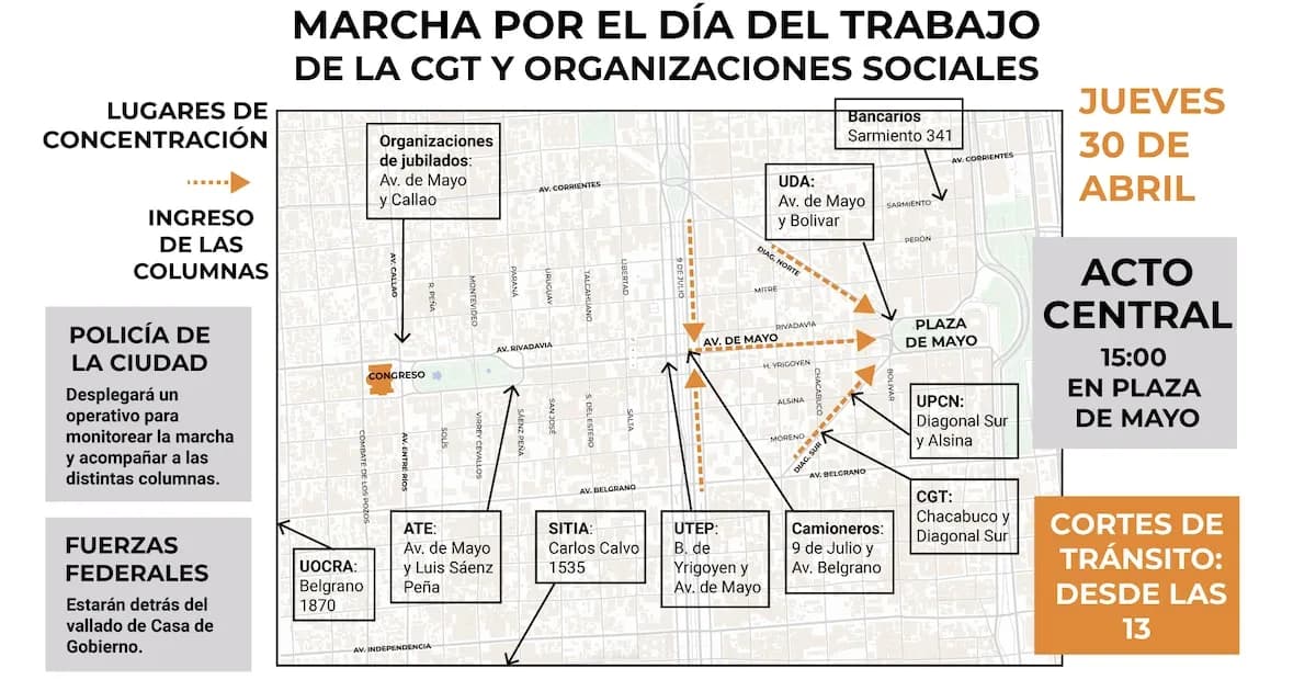 Masiva movilización en Plaza de Mayo por el Día del Trabajador convocada por la CGT