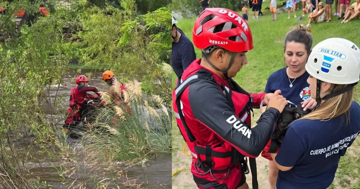 Rescatan a un perro atrapado en el río San Antonio durante una crecida en Córdoba