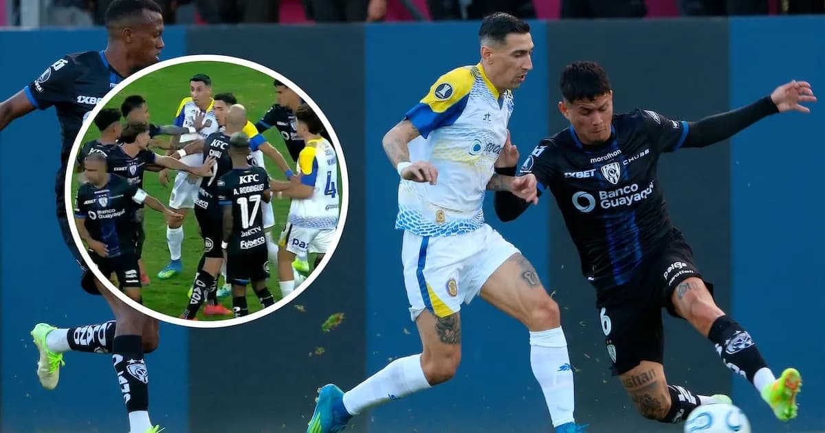 Tensión en el partido: Di María y Sornoza protagonizan un cruce en Independiente del Valle-Rosario Central