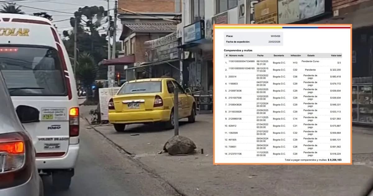 Taxi de Bogotá acumula más de $8 millones en multas y es grabado invadiendo zona peatonal