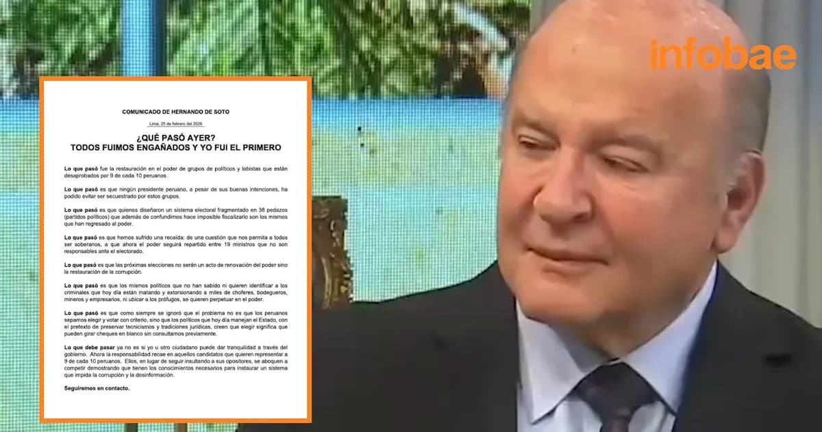 Hernando de Soto se pronuncia tras su renuncia como premier: "Fui el primero en ser engañado"