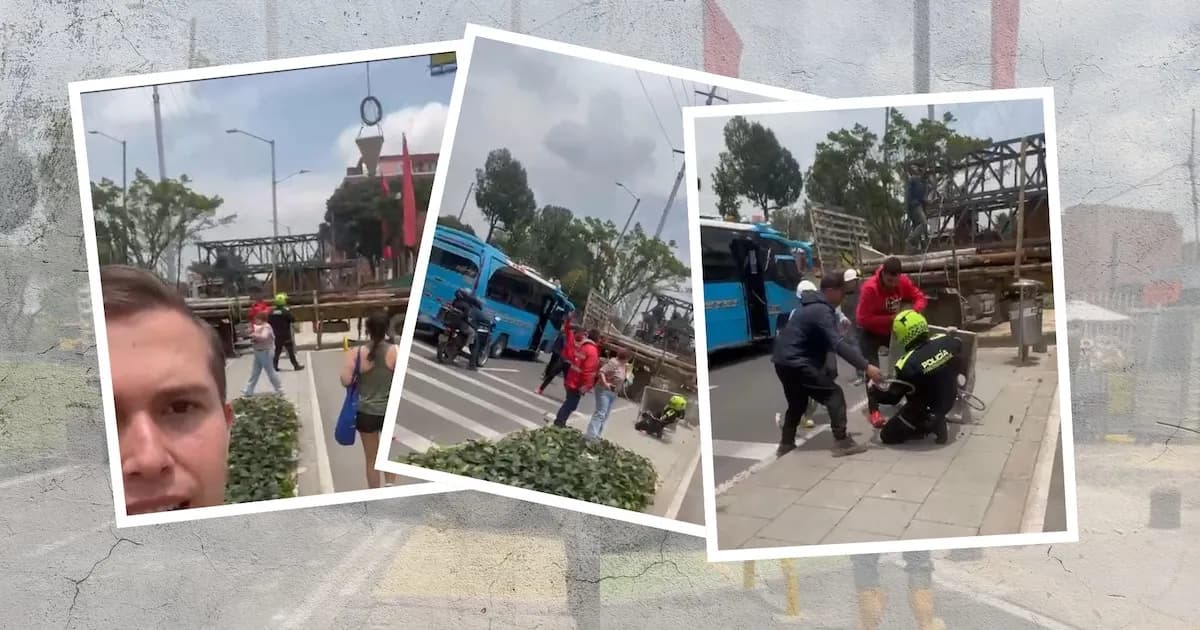 Accidente en obra de autopista en Bogotá: agente de policía herido tras caída de tolva