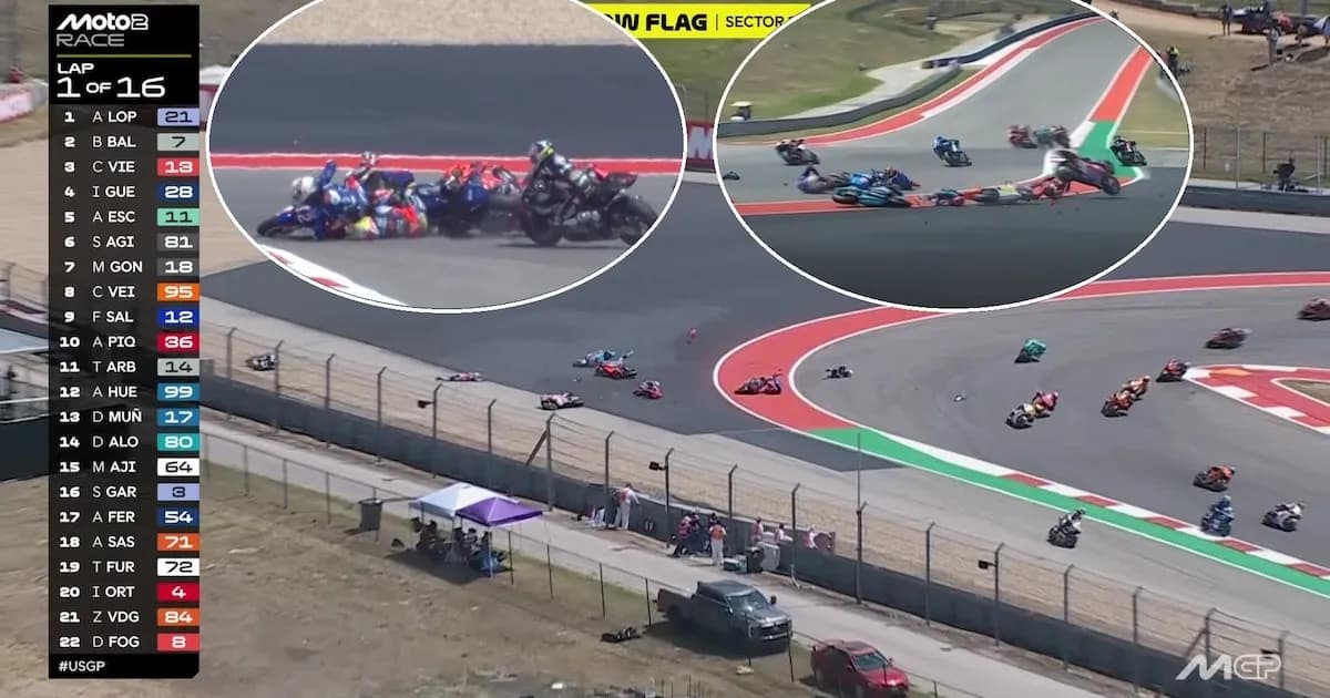 Impactante choque múltiple en el Gran Premio de Estados Unidos de Moto2: siete pilotos afectados
