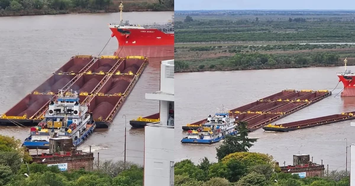 Colisión de buques en el Paraná: barcaza se parte en dos frente a Rosario