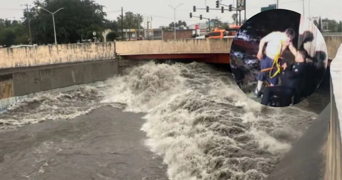 Desastres por lluvias en Monterrey: Rescatan a hombre arrastrado por la corriente