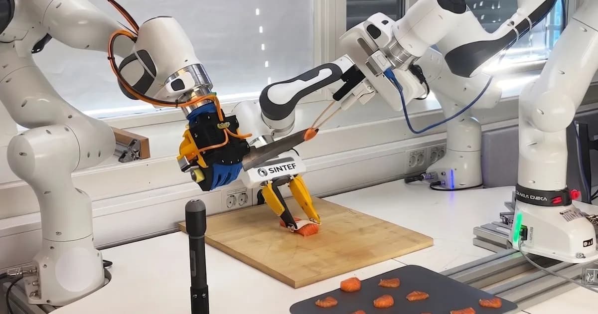 Innovador robot de tres brazos transforma la industria pesquera con cortes precisos de salmón