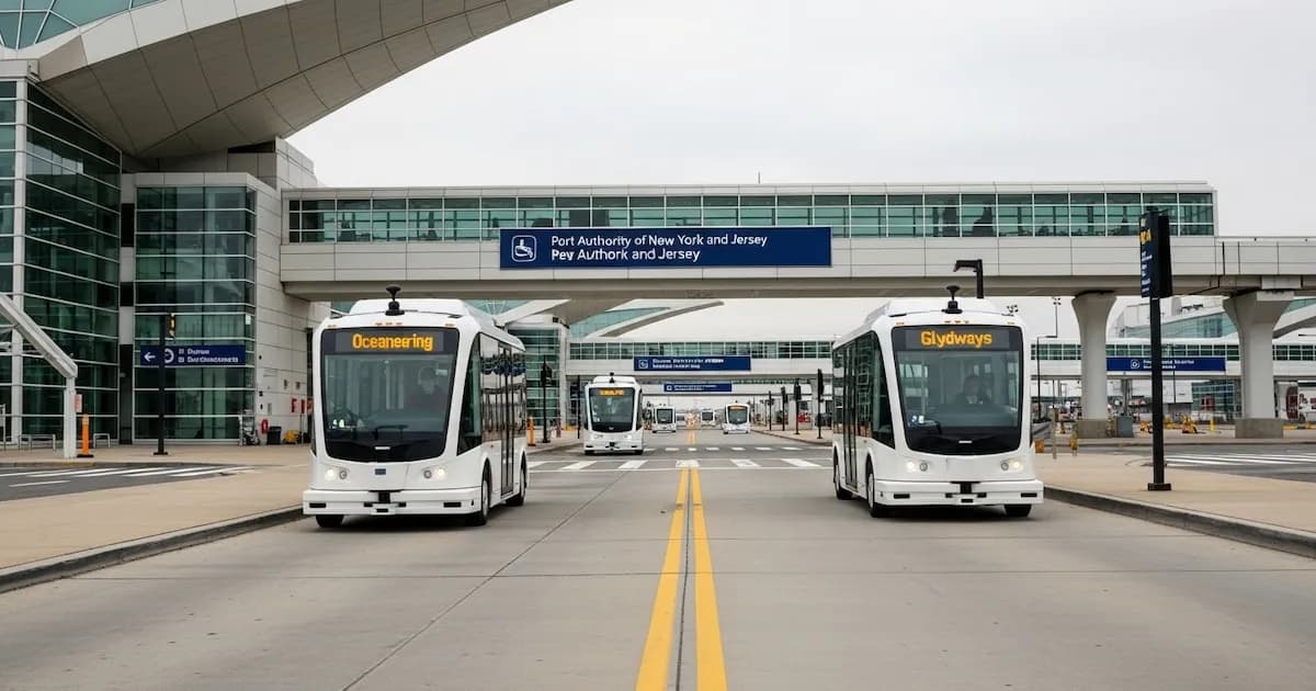 Pruebas de autobuses eléctricos autónomos en el Aeropuerto Newark Liberty comenzarán en 2026