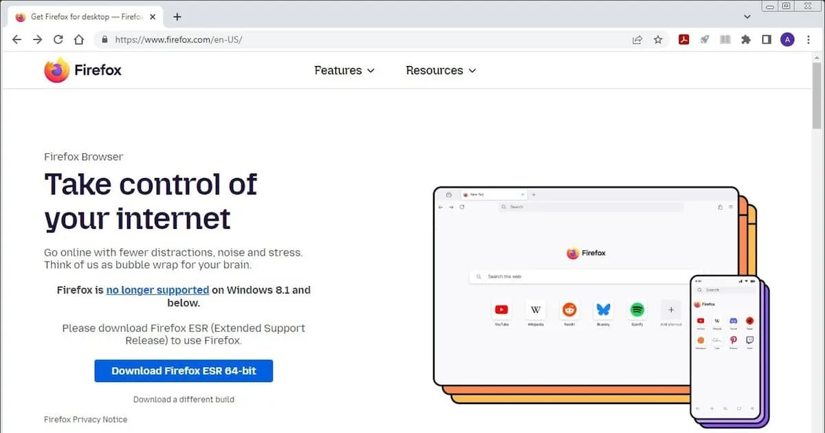 Mozilla dejará de dar soporte a Firefox en Windows 7, 8 y 8.1 desde febrero