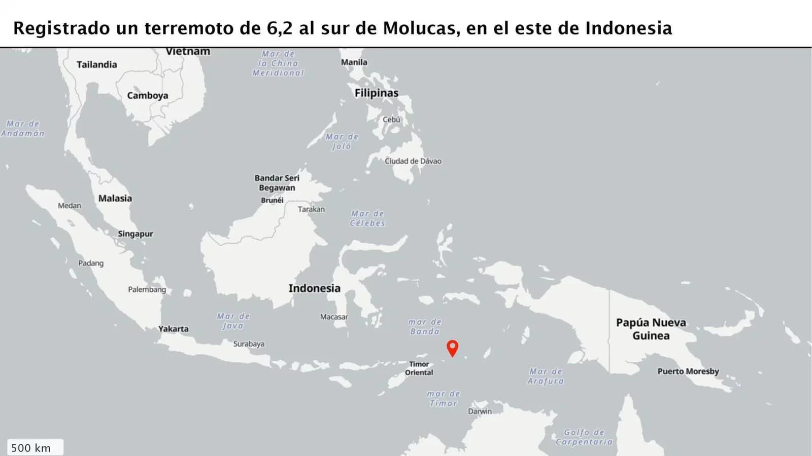 Un sismo de magnitud 6,2 se registró frente a las islas Molucas