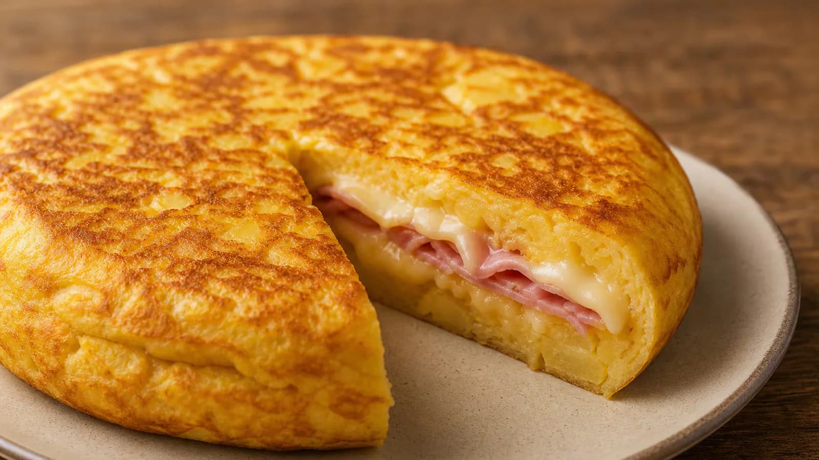 Tortilla española con jamón y queso: receta rápida y casera