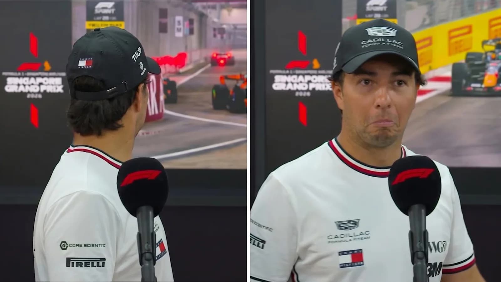 La reacción de Checo Pérez al accidente entre los McLaren durante una entrevista