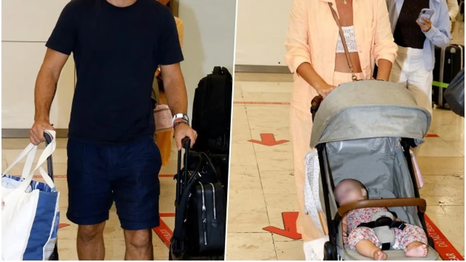 Malena Costa y Mario Suárez llegan a Madrid con su hija Margot