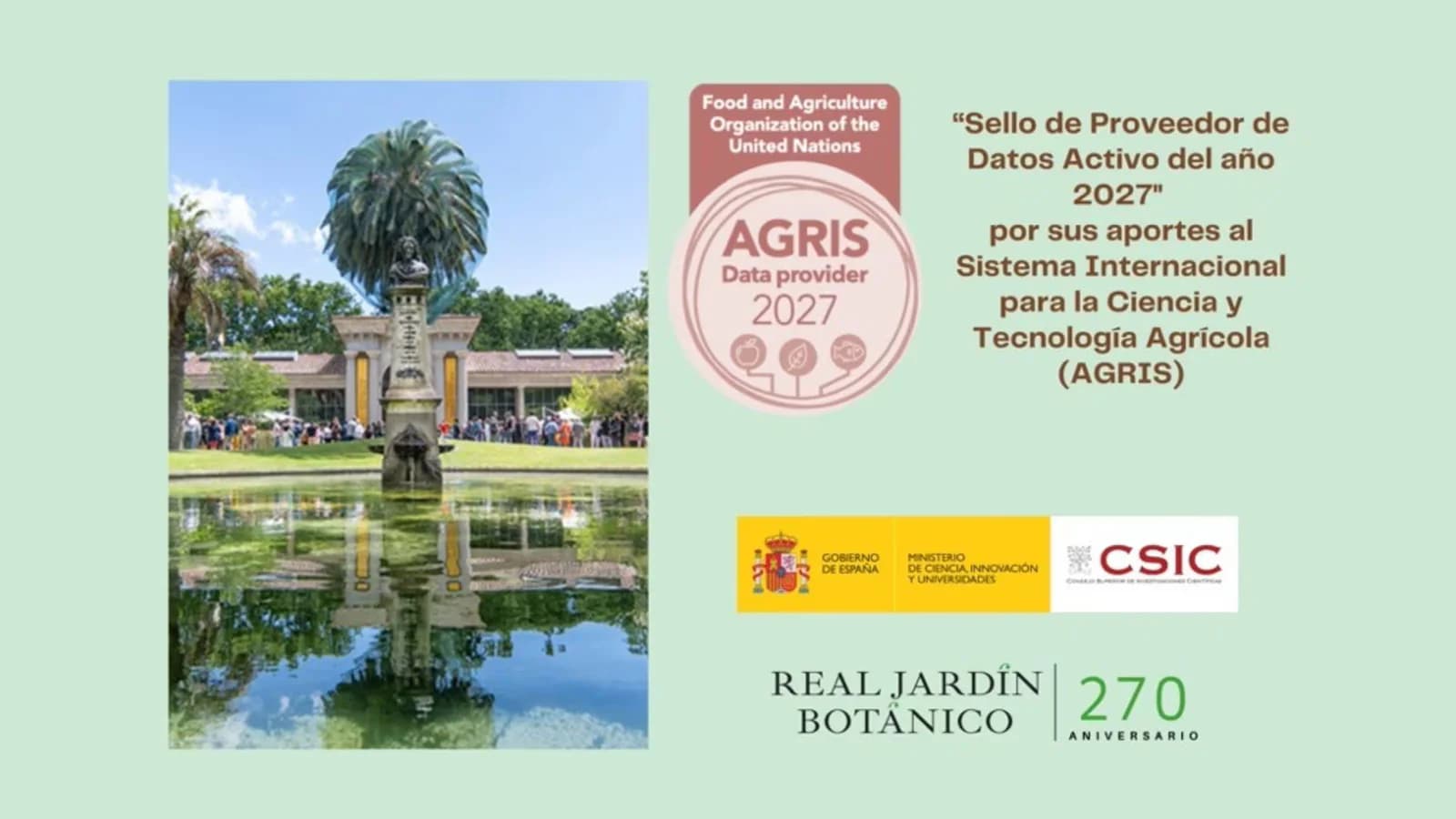 La FAO distingue al Real Jardín Botánico por su aporte activo de datos científicos