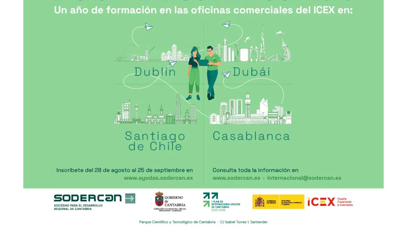 SODERCAN abrirá cuatro becas de internacionalización con destinos en Europa, África y Asia